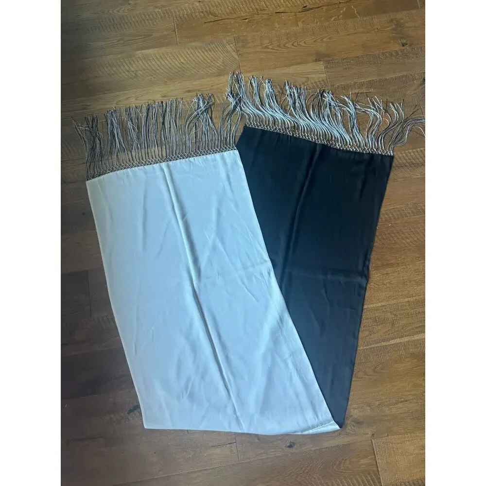 Black & Cream Fringe Wrap Scarf 91” X 21” cocktail formal evening shawl large